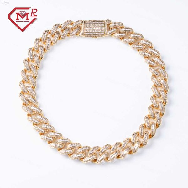 

custom moissanite baguette cuban pass diamond tester hip hop miami sterling silver 12 mm iced out