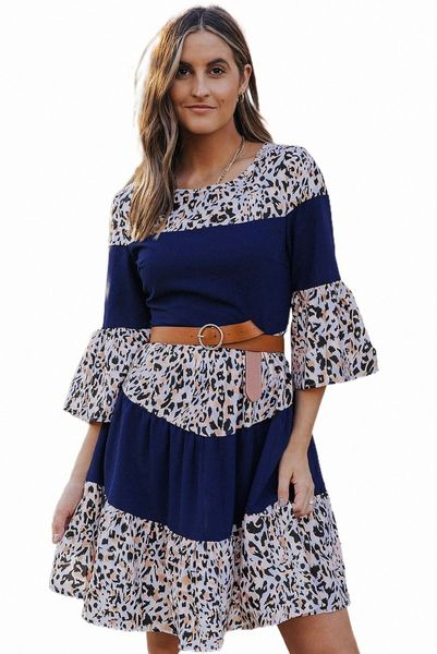 

leopard splicing high waist long sleeve dress o6lr#, Black;pink
