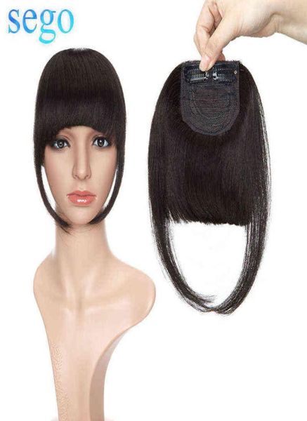 

3pc sego 23g straight 100 real human hair bangs remy neat blunt sweeping side bangs 2 clip ins front fringe hair 1piece w2203085245797, Black