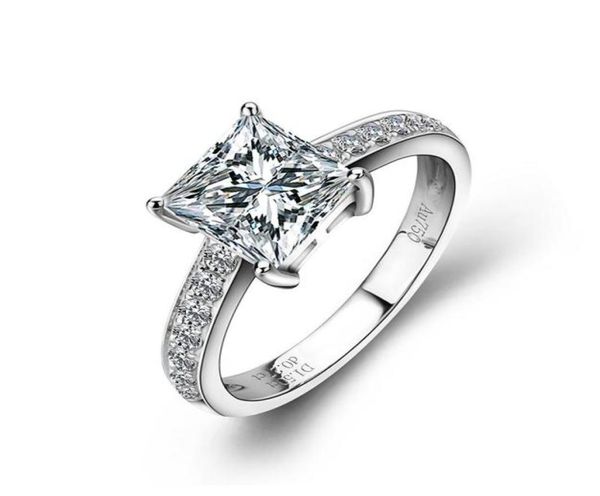 

cluster rings fashion engagement ring 18k white gold 4 princess cut moissanite diamond wedding gift for lover4422642, Golden;silver