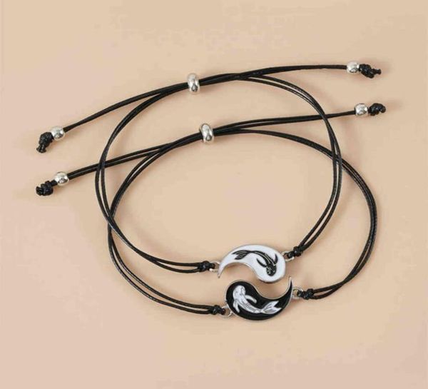 

2pc dripping oil tai chi braided bracelet for women men adjustable hand strap couple friendship fashion jewelry7479863, Black