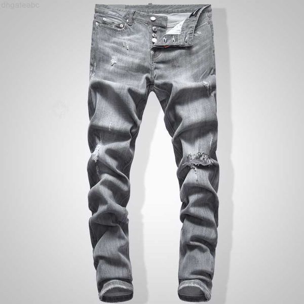 

men's jeans grey men slim fit denim solid color hip hop streetwear biker, Blue