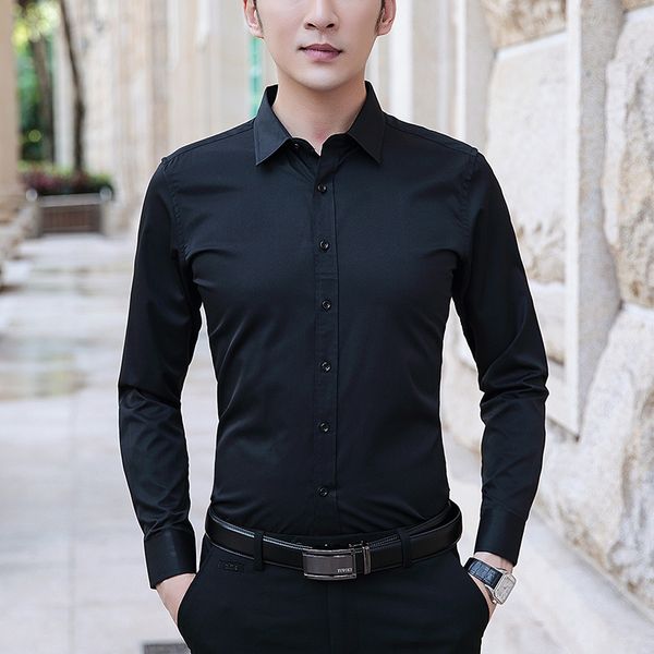 

men's dress shirts browon size -8xl men dress shirts long sleeve turn down collar solid color business work shirt slim fit anti-wrinkl, White;black