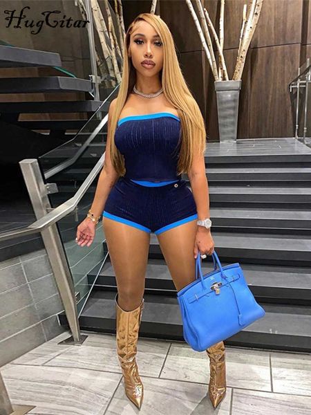 

rukas ribbed color block strapless crop tube high waist shorts 2 piece sets 2023 summer women streetwear casual outfit, White