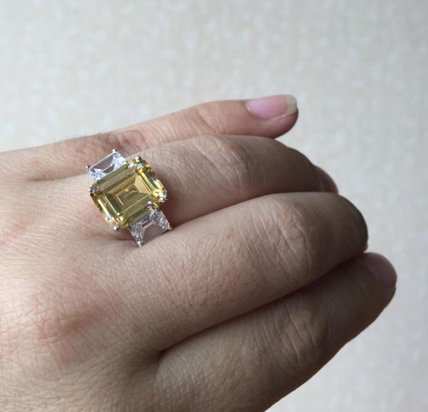 

fashion nano russian emerald cut ring 925 solid sterling silver set brand jewelry for women fine jewelry2926415, Golden;silver