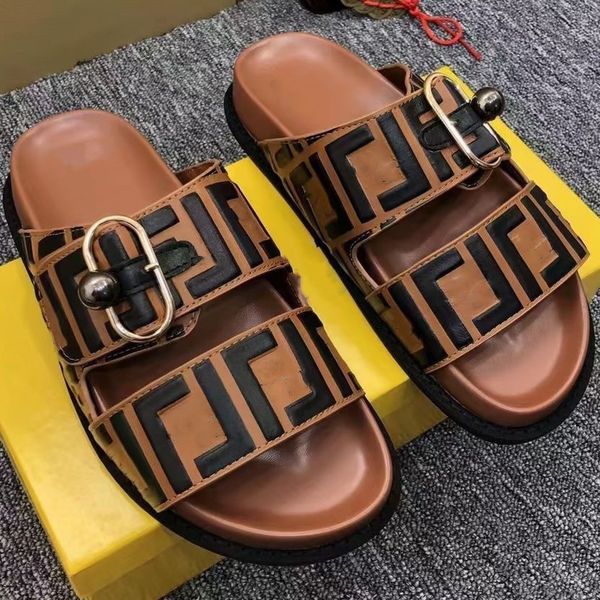 

feel brown ff fabric sandals womens men double strap flat slippers paris luxurys famous designers slippers fashion summer slide beach sandal, Black