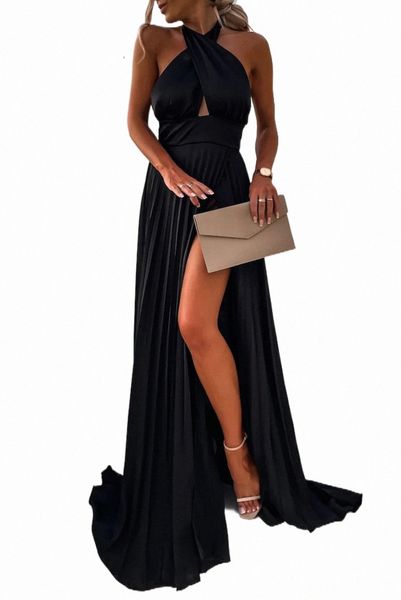 

black criss cross backless thigh high split prom maxi dress 41do#, Black;pink