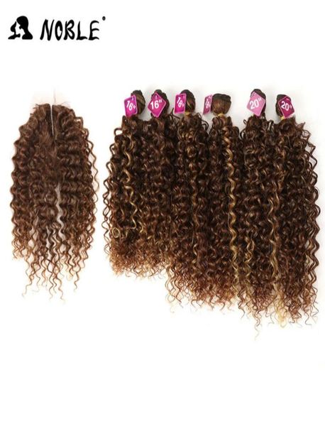 

synthetic hair weave 1620 inch 7pieceslot afro kinky curly hair bundles with closure synthetic lace for black women 2202161446053, Black;brown