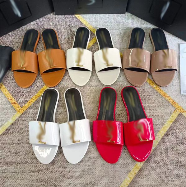 

multicolor ys designer women slipper outdoor beach flat sandals pool slide saint tribute slippers leather metal buckle letter flip flops lux, Black