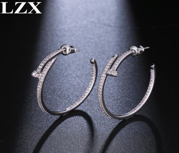 

lzx new trendy big round loop earring white gold color luxury cubic zirconia paved hoop earrings for women fashion jewelry4050622, Golden;silver