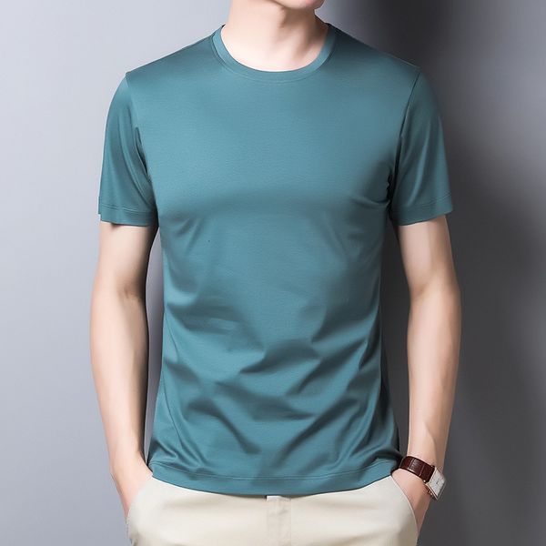 

men's polos summer middleaged double mercerized cotton round neck shortsleeved tshirt solid color korean version 230517, White;black