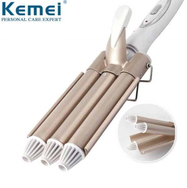 

kemei professional curling iron ceramic triple barrel hair style hair waver styling tools 110220v hair curler electric curling 219208179