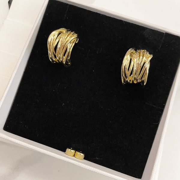 

earrings designer earrings trendy texture curly stud earrings titanium steel small size twisted string earrings for women, Golden;silver