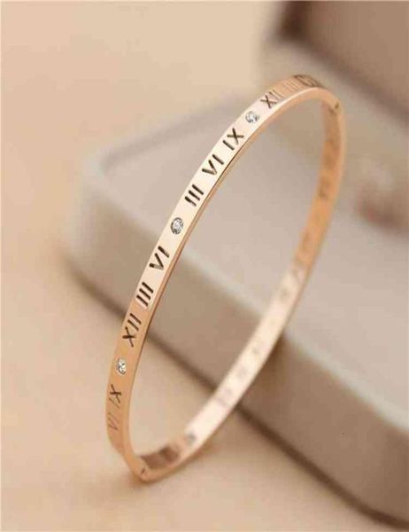 

hollowed out roman digital bracelet female korean fashion titanium steel color gold hand jewelry3827828, Black