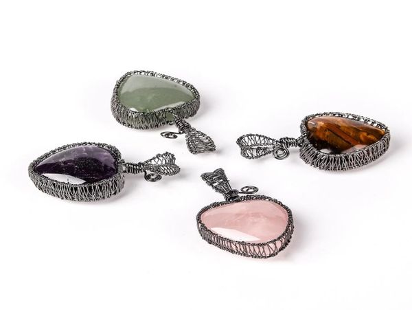 

hand woven natural heartshaped gemstone charm pendant copper wire wrapping heart stone lovely women necklace amethyst healing cry88007097, Silver