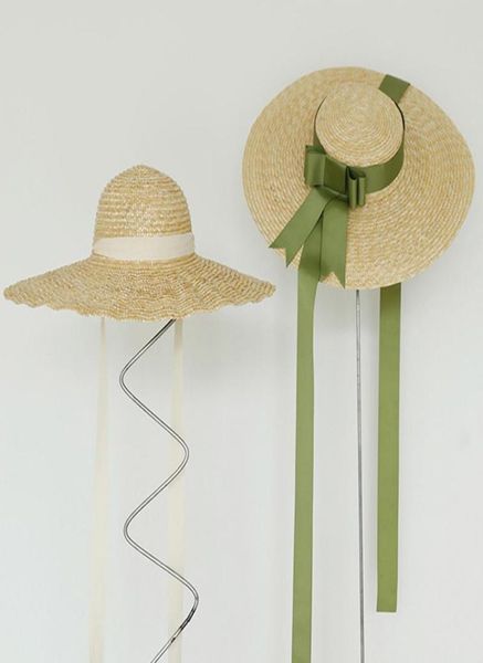 

wide brim hats dolphin summer desinger big eaves straw green ribbon bowknot flat beach vacation sun protectiontravel pography7111015, Blue;gray