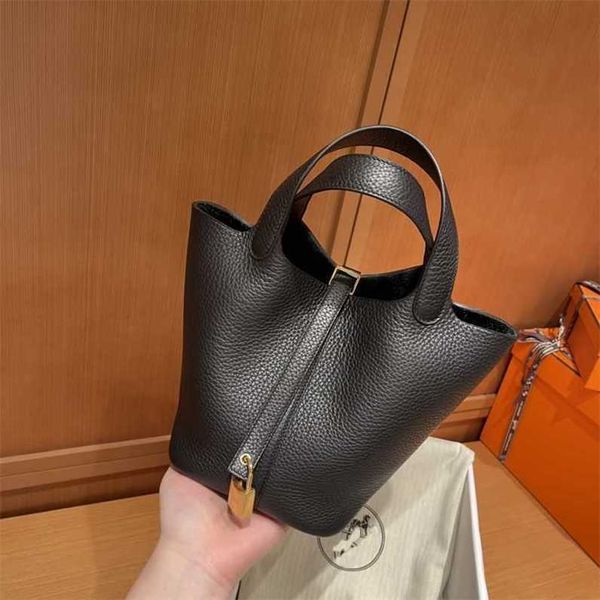 

authentic handbag desinger totes picotin bags home h original tc leather hand sewn vegetable basket bag 18cm black gold buckle large capacit