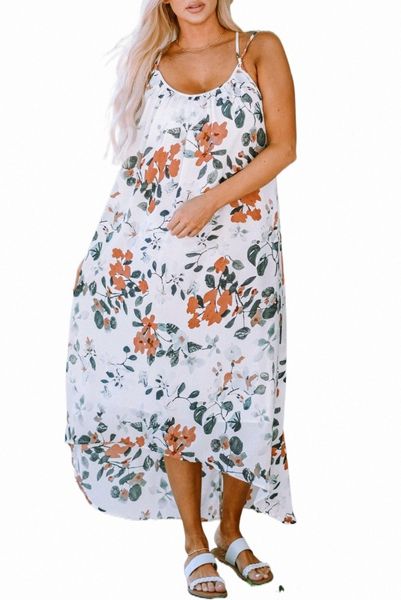 

white floral print spaghetti straps maxi dress c0pc#, Black;pink
