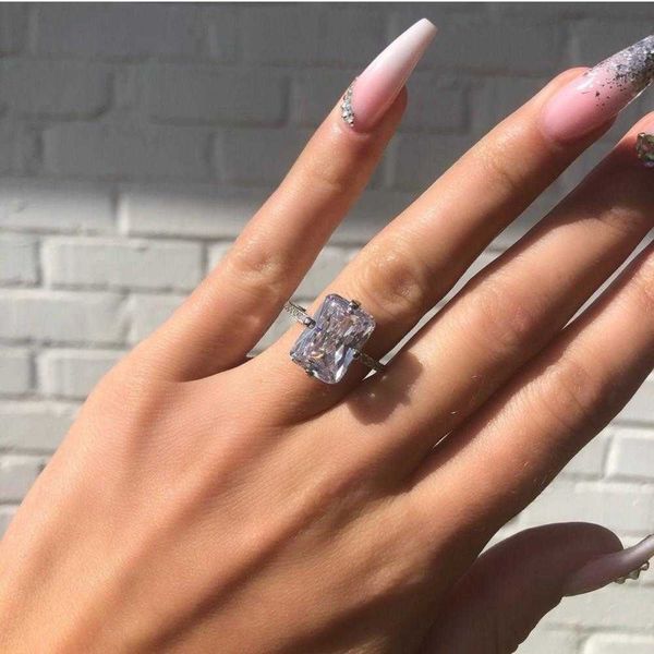 

band rings handmade female ring white gold filled flower cut 6ct aaaaa zircon cz engagement wedding band rings for women bridal jewelry j230, Silver