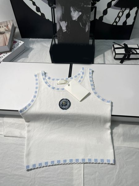 

luxury designer 2023 summer women o-neck knit tank street wear sleeveless cropped for female casual fashion vest, White