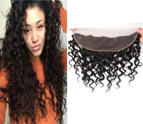 

mongolian human hair 13x4 lace frontal water wave frontal pre plucked 13 by 4 lace frontal wet and wavy closures3958258, Black;brown
