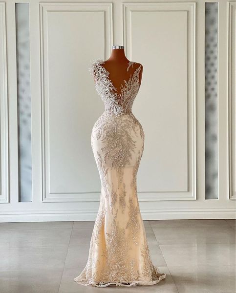 

elegant mermaid prom dresses sleeveless v neck straps appliques sequins beaded 3d lace floor length zipper stylish evening dress bridal gown, Black