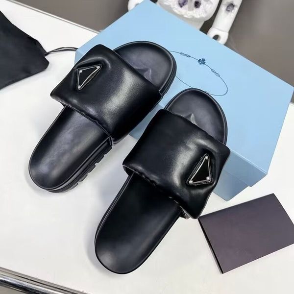 

casual shoes luxuries designer women's slippers with soft goat leather sandals sandals slide summer fashion wide flat flip flops size 3, Black