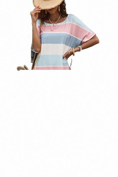 

multicolor striped color block loose fit 3/4 sleeve dress i4kp#, Black;pink