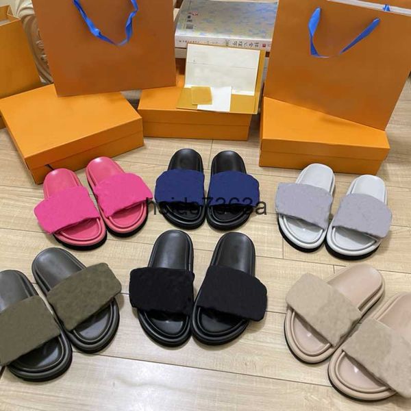 

designer slipper luxury slippers calf leather women's sandal swimming pool pillow comfortable sandals hook and loop fastener mule slipp, Black