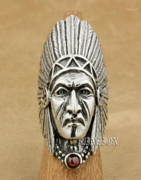 

cluster rings 925 sterling silver chief red cz mens biker rocker punk ring 9t007 us size 8 to 1514977054, Golden;silver