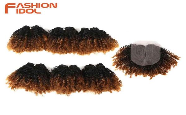 

fashion idol natural soft afro kinky curly hair synthetic 7 bundles lace with closure ombre blonde african weave hair bundles h2205772946, Black