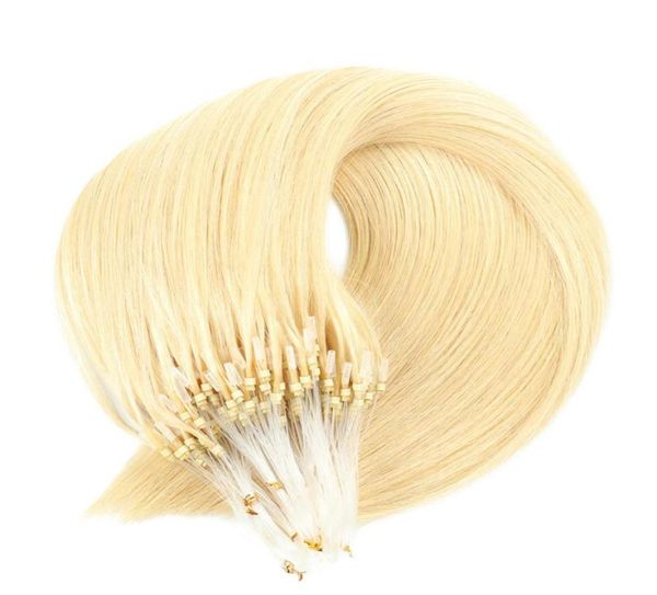

613 bleach blonde straight micro ring bead extensions remy human hair loop link hair extension8467398, Black