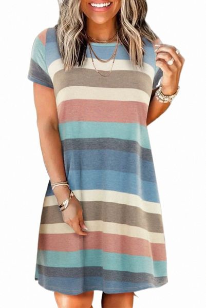 

sky blue striped pocket mini dress 2023 new g1n1#, Black;pink