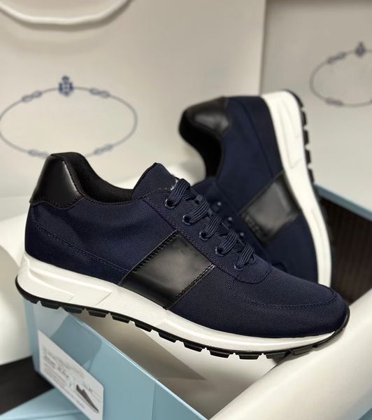 

luxury men prax 01 trainers shoes re-nylon brush leather low sneakers mesh breath skateboard walking runner party dress sports, Black