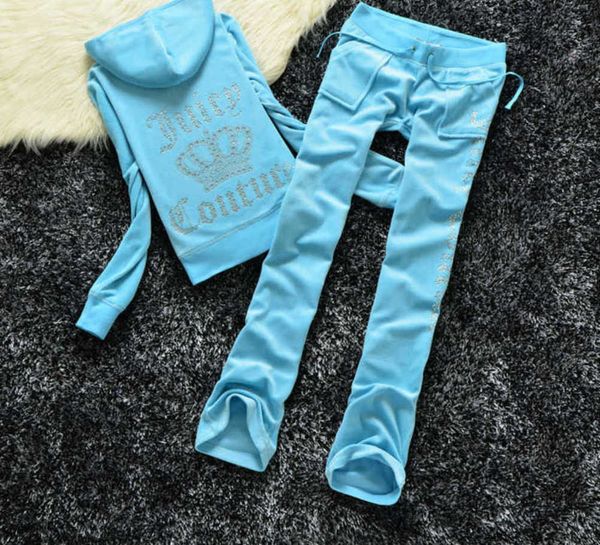 

women's tracksuits juicy tracksuit velvet 2023 brand velour sewing suit track hoodies and pants new high end 66ess, Gray