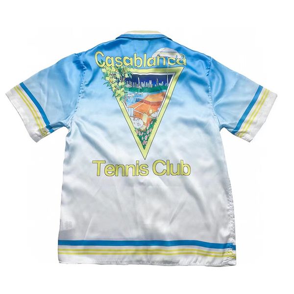 

gradient blue print shirt men women short sleeve 2023ss hawaii beach shirts, White;black