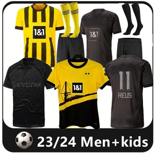 

23 24 110th soccer jerseys borussia haaland kamara 2023 2024 black football shirt reus bellingham hummels reyna brandt dortmuns men kids kit, Black;yellow