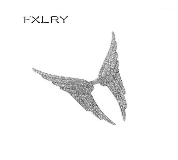 

cluster rings fxlry unique design micro pave cubic zirconia finger ring angel wing shape adjustable size for women jewelry gift13249914, Golden;silver