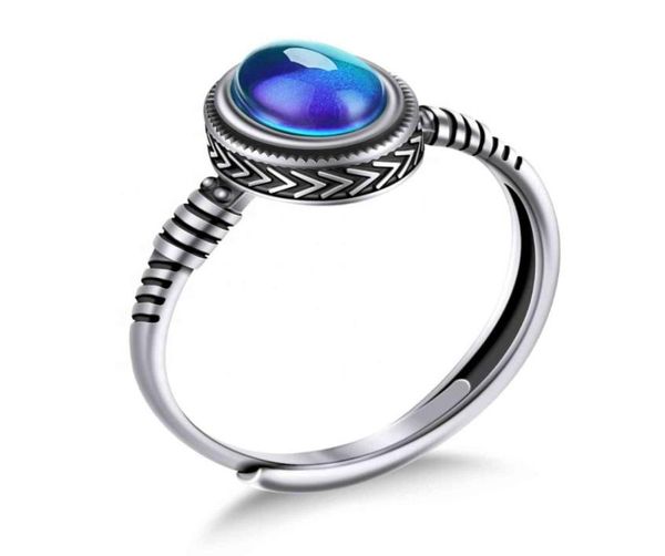 

2021 fashion mother gift adjustable size jewelry s925 sterling sier change color stone mood ring1045096