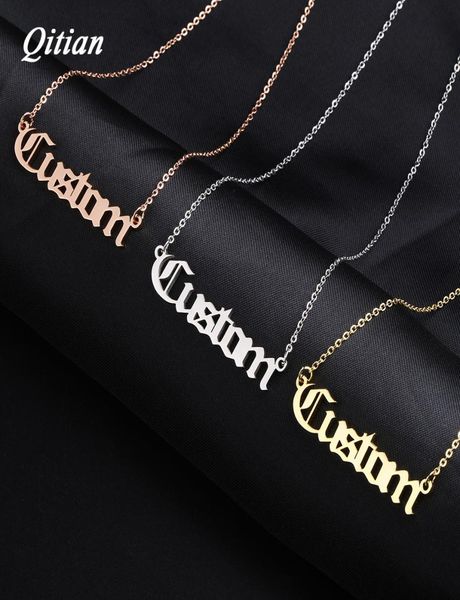 

old english nameplate necklace gold color choker stainless steel personalized name necklaces pendants romantic gift y2008104803460, Silver