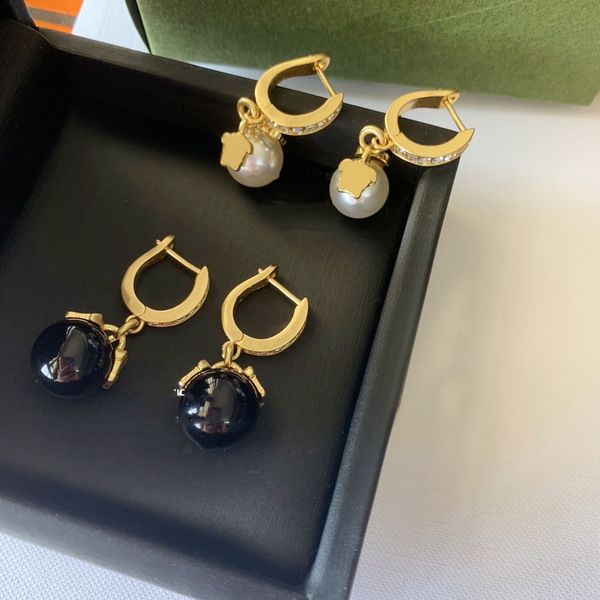 

u-shaped earrings designer earrings for women 14k gold-plated pearl earrings luxury brand simple black white pearl earrings wedding jewelry, Golden;silver