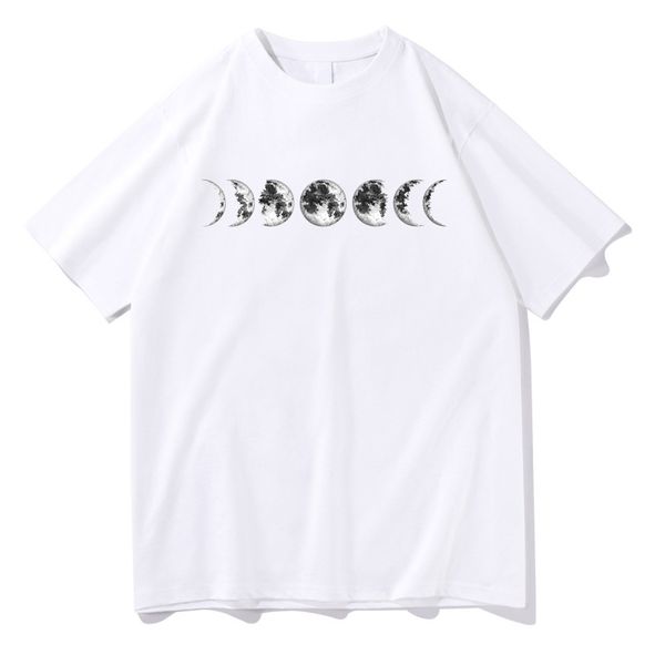 

designer t-shirt boys and girls short sleeve women's fashion moon print loose casual harajuku ton sleeve women's breathable casual, White;black