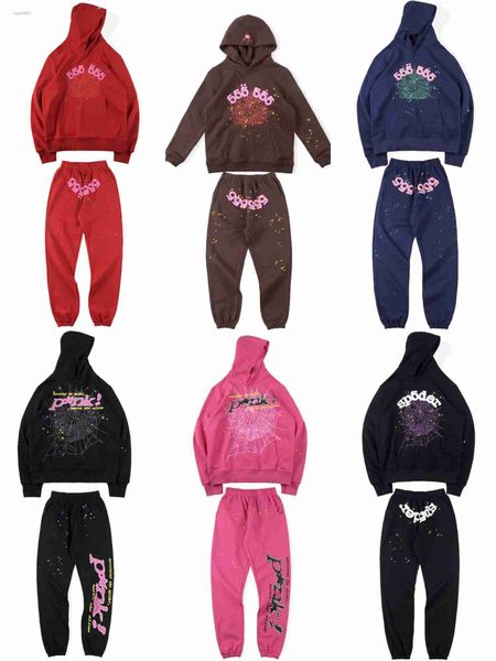 

red sp5der 555555 hoodie couple angel digital puff cake print spider web sweatshirt with boxe4ji, Black