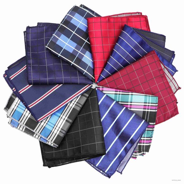 

2pcs handkerchiefs men's handkerchief plaid striped printed hankies polyester hanky business pocket square chest towel 23*23cm, Blue;white