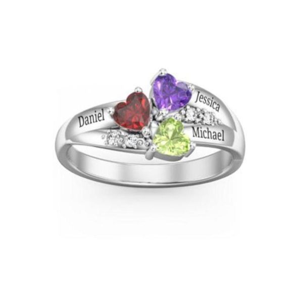 

authentic 925 sterling silver personalized custom heart birthstone engraved names ring for women sterling silver jewelry 6324122, Golden;silver