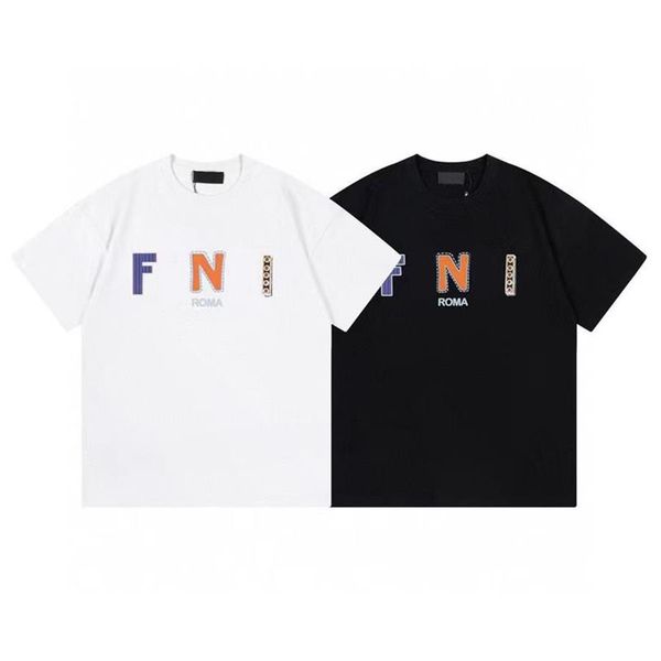 

2023 new light luxury t-shirt fashion brand short sleeve men's and women's round neck pure cotton couple high street large m-3xl, White;black