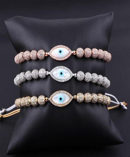 

design fashion cz pave ball shell eye charm stainless steel beads luxury bracelet men women beaded strands6200061, Black