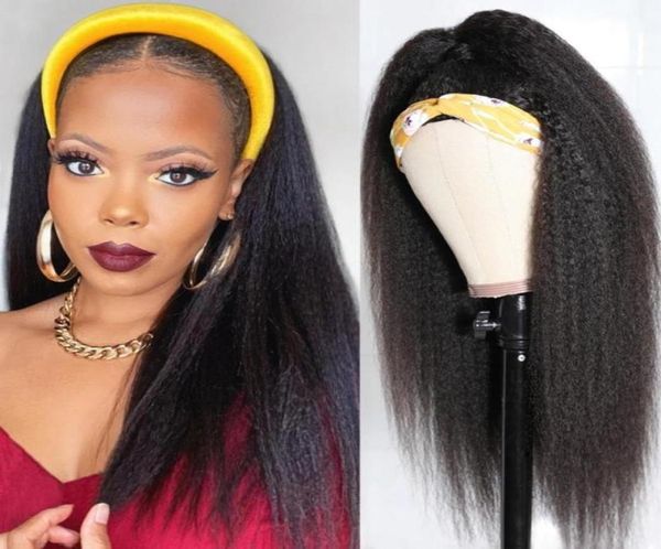 

hair bulks headband human brazilian kinky straight for women machine made 180 glueless scarf5699466, Black