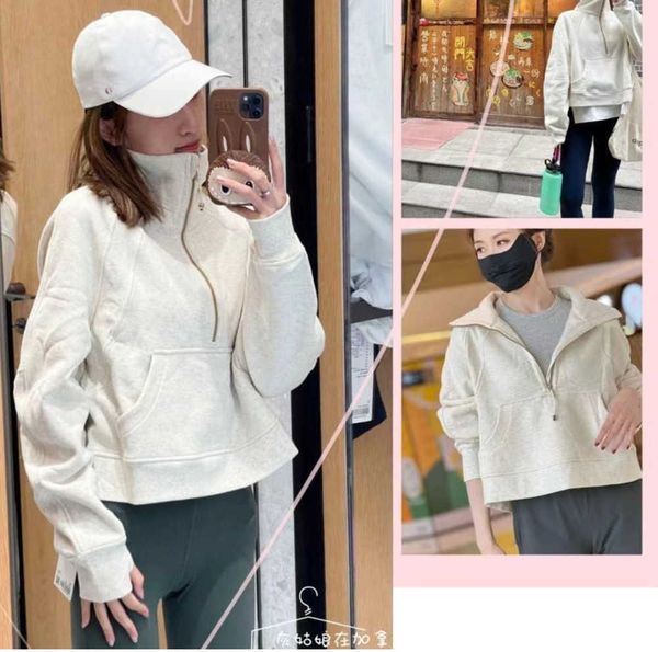 

women hoodies sweatshirts designer autumn outfits half zipper jackets winter lulus hoodie scuba womens loose short style scuba half zip new, Black