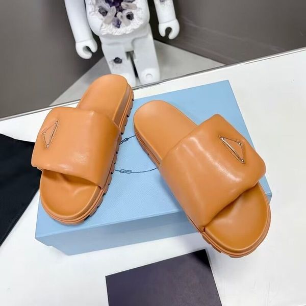 

casual shoes luxuries designer women's slippers with soft goat leather sandals sandals slide summer fashion wide flat flip flops size 3, Black